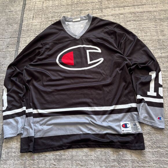 Champion Other - Vintage Champion Hockey Jersey Mens 44 Large Big C Logo #19 Black Mesh